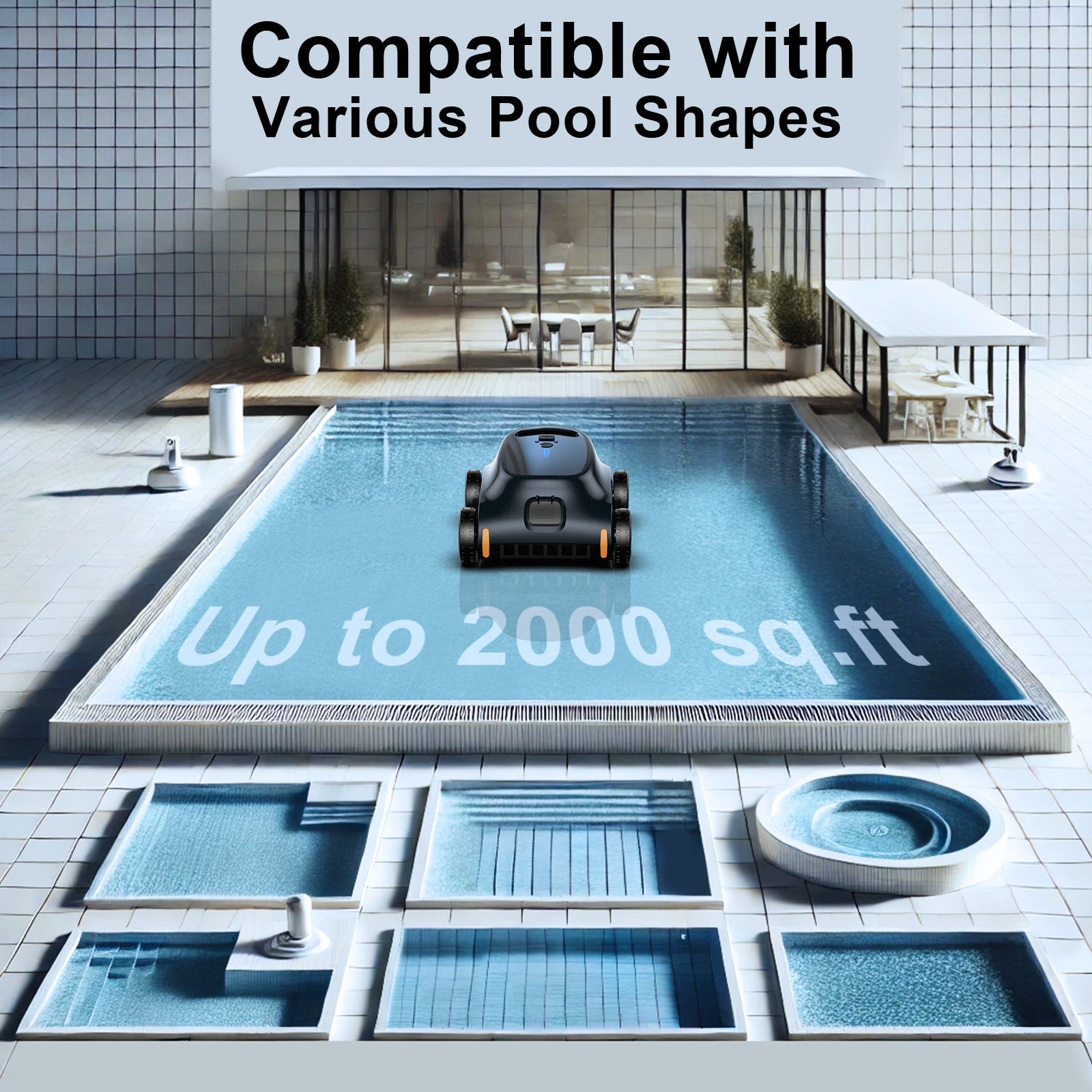 Cordless Robotic Pool Cleaner for Inground & Above Ground Pools - 130 Min Runtime Powerful Suction Self-Parking Smart Navigation Wall Climbing Deep Scrubbing (Black)
