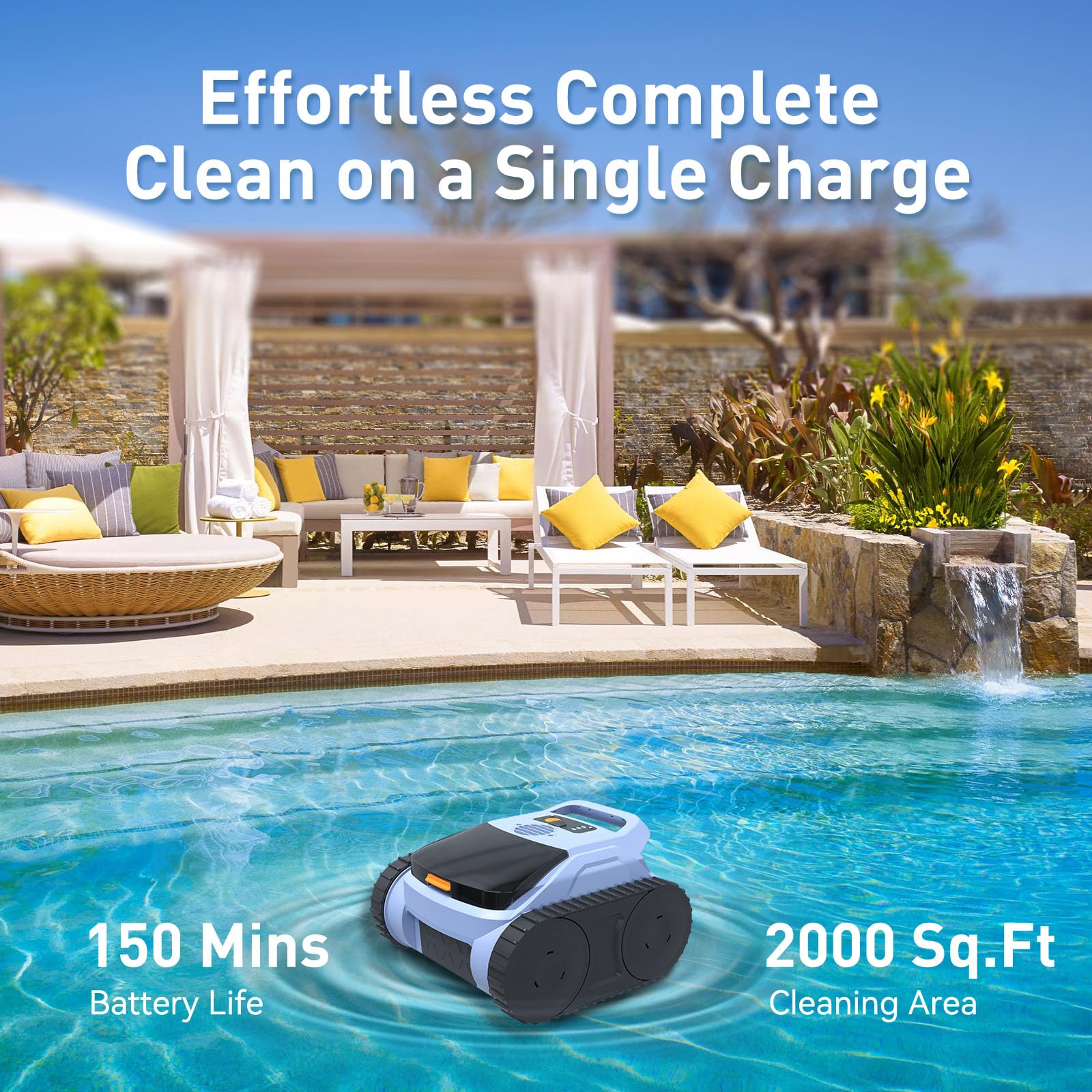 Cordless Pool Cleaner Robot, Pool Vacuum for Inground Pool & Above Ground Pool, Smart Navigation Self-Parking, LED Indicator, Wall&Waterline Cleaning Pool Robot up to 2150 Sq.ft
