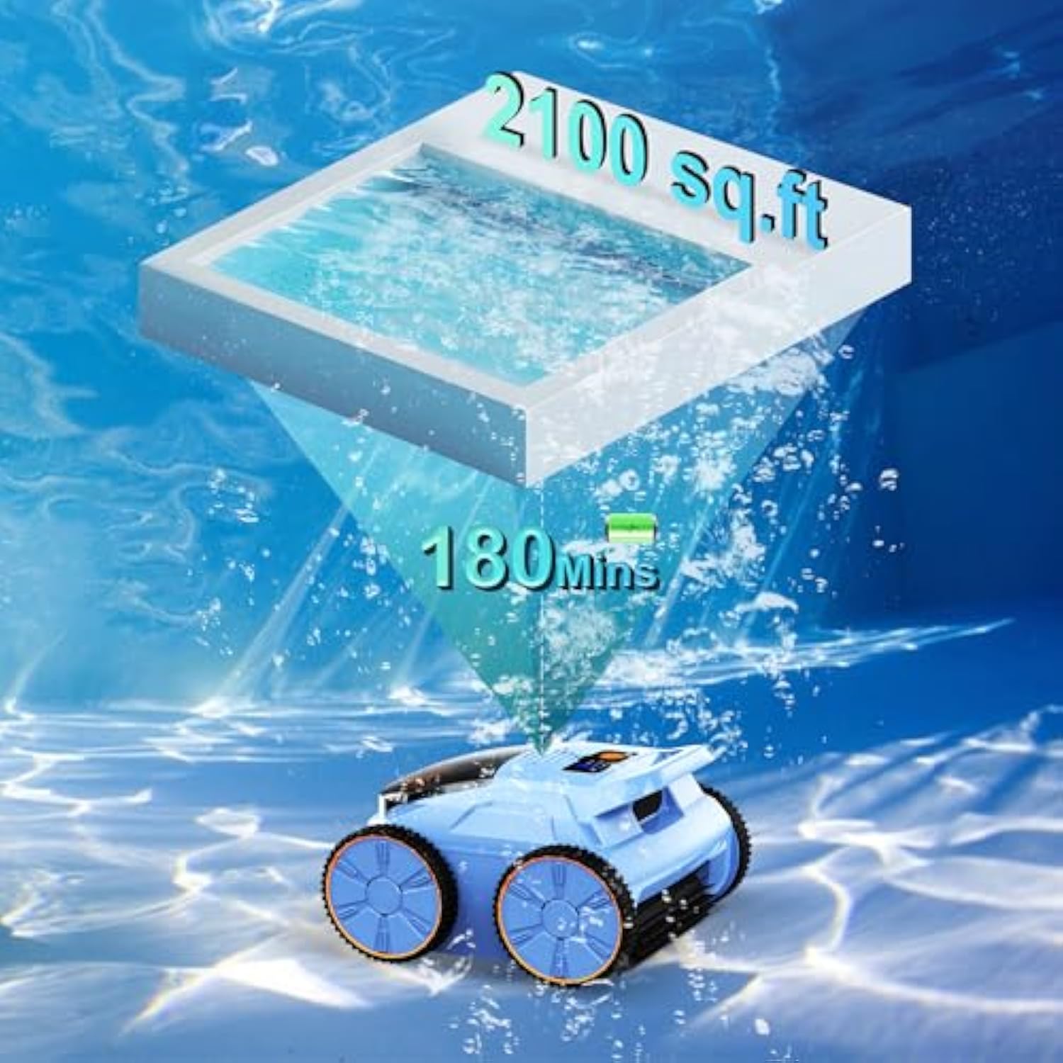 Cordless Robotic Pool Cleaner, 180 Mins Runtime Self-Parking Pool Vacuum for Above Ground Pools, Wall Climbing Automatic Pool Robot - NOT Suitable for Pools with Sharp Steps/Raised Drains