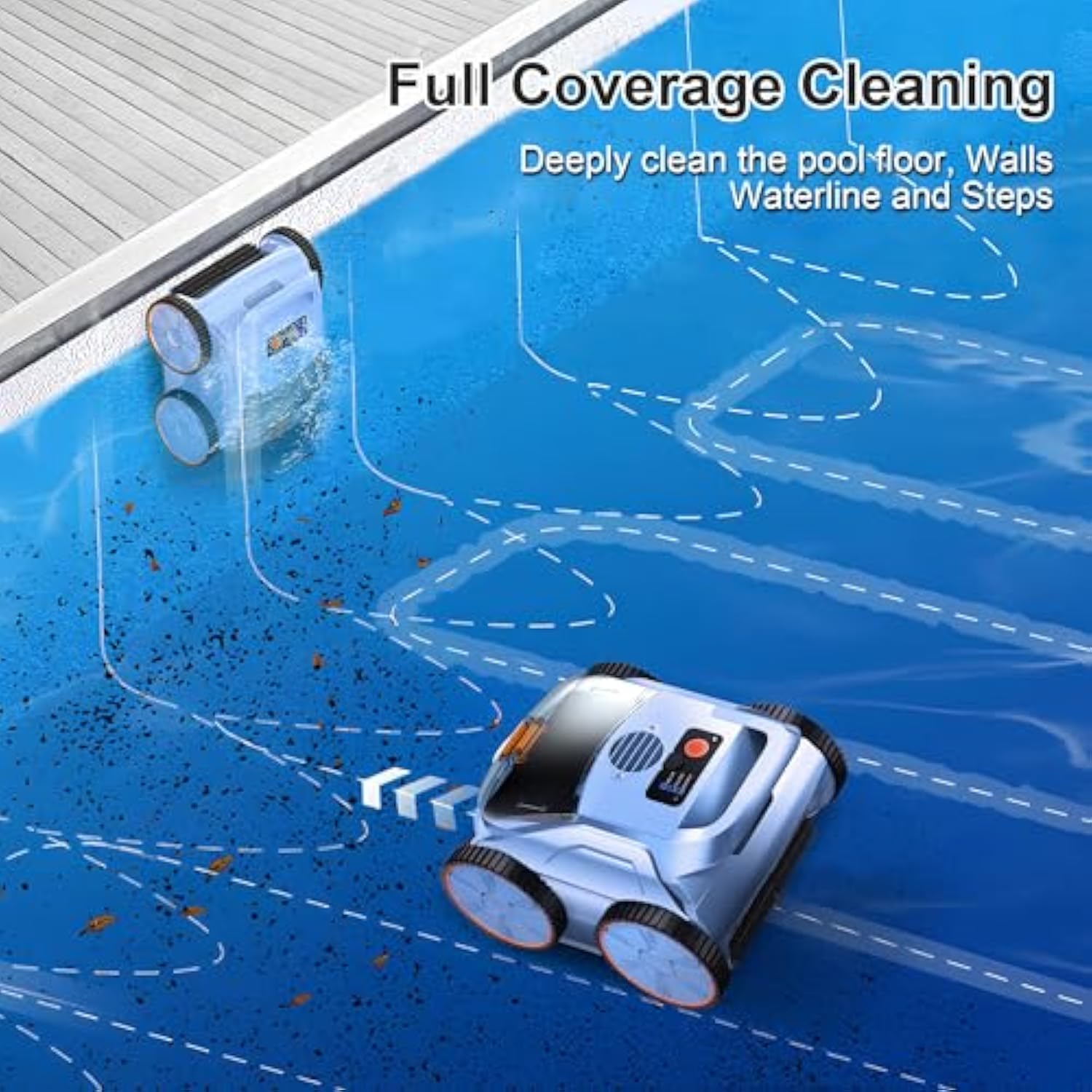 Cordless Robotic Pool Cleaner, 180 Mins Runtime Self-Parking Pool Vacuum for Above Ground Pools, Wall Climbing Automatic Pool Robot - NOT Suitable for Pools with Sharp Steps/Raised Drains